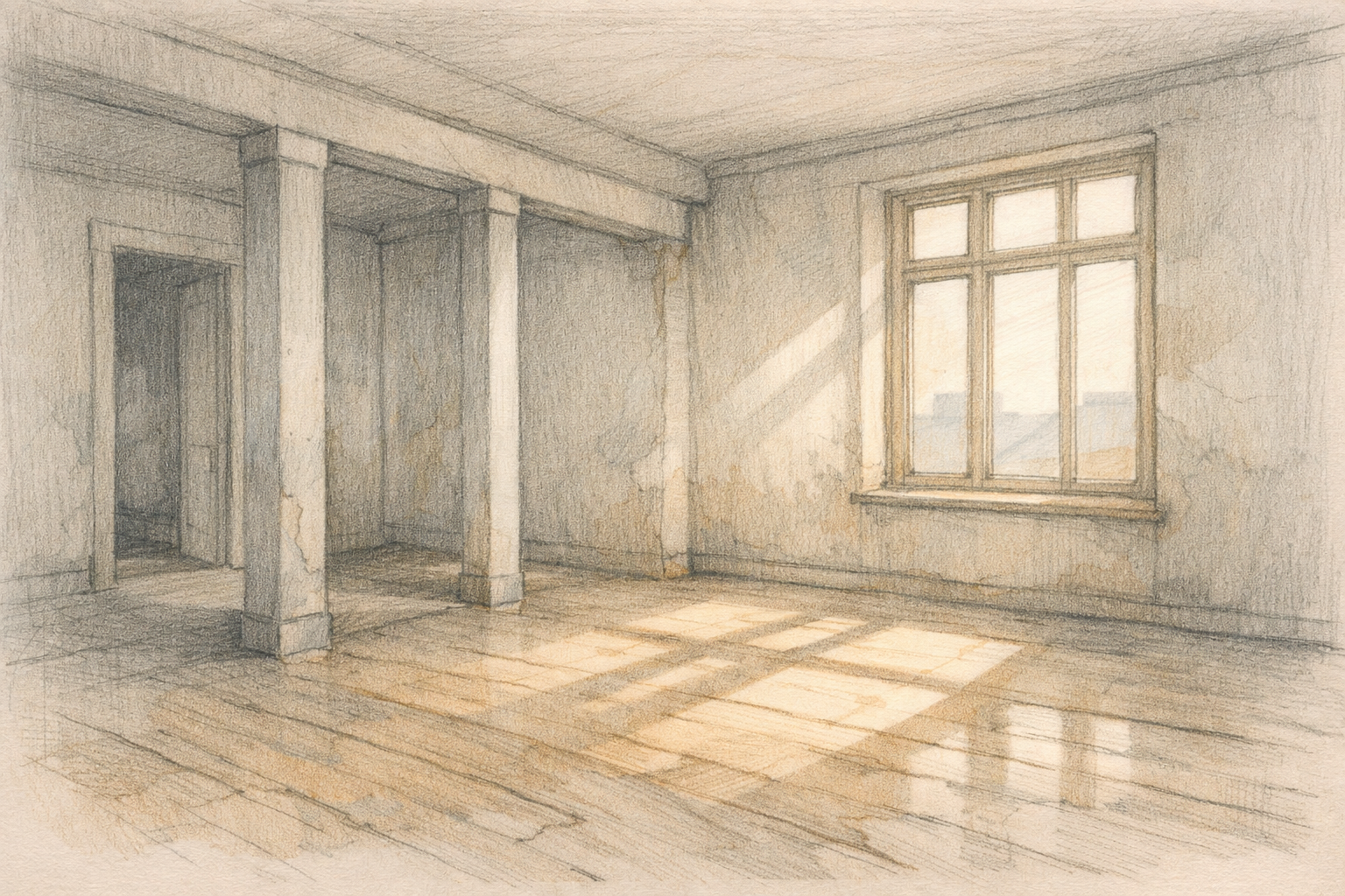 老屋空間採光與格局本質手繪示意