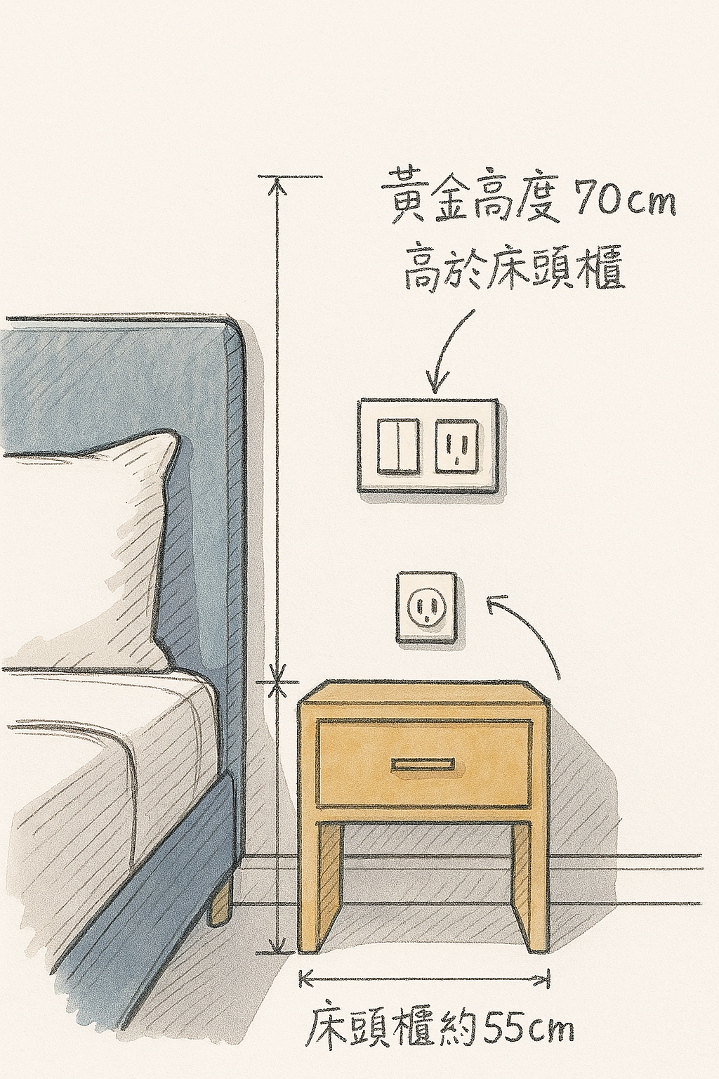 床頭櫃插座正確高度示意